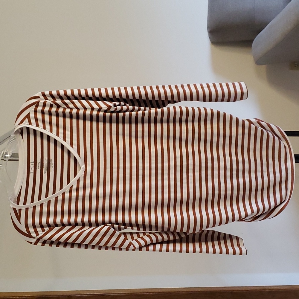 Time and Tru Maternity brown and white striped top rouched sides
